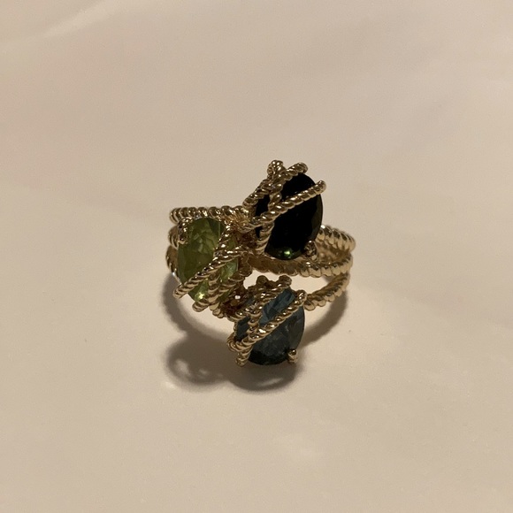 Macy’s Emerald, Sapphire, and Aquamarine gemstone ring, Size 7 - Picture 1 of 3